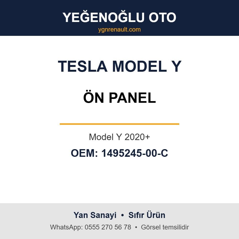 Tesla Model Y Ön Panel (Model Y 2020+) Yan Sanayi 1495245-00-C