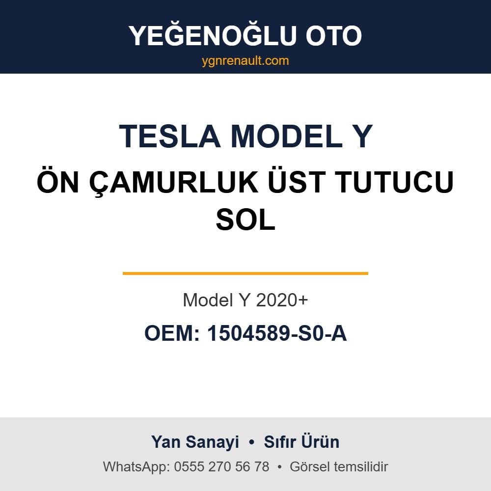 Tesla Model Y Ön Çamurluk Üst Tutucu Sol (Model Y 2020+) Yan Sanayi 1504589-S0-A
