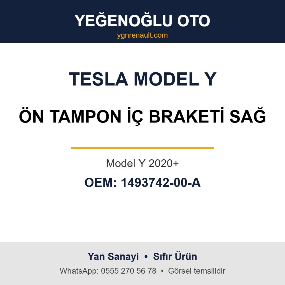 Tesla Model Y Ön Tampon İç Braketi Sağ (Model Y 2020+) Yan Sanayi 1493742-00-A