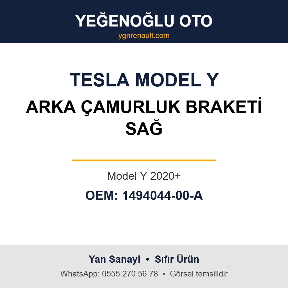 Tesla Model Y Arka Çamurluk Braketi Sağ (Model Y 2020+) Yan Sanayi 1494044-00-A