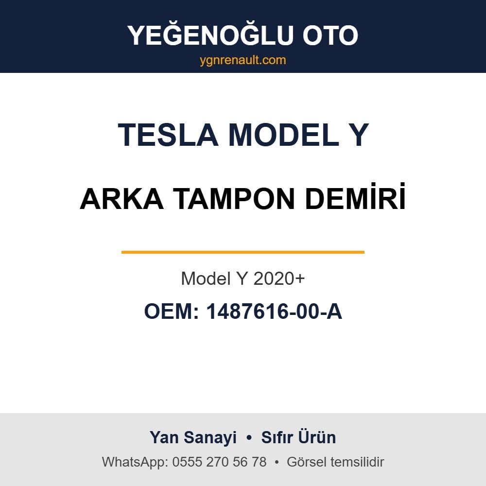 Tesla Model Y Arka Tampon Demiri (Model Y 2020+) Yan Sanayi 1487616-00-A