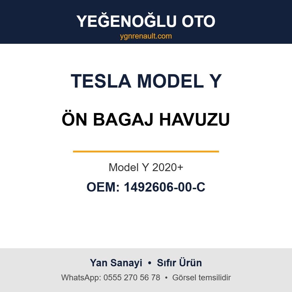 Tesla Model Y Ön Bagaj Havuzu (Model Y 2020+) Yan Sanayi 1492606-00-C