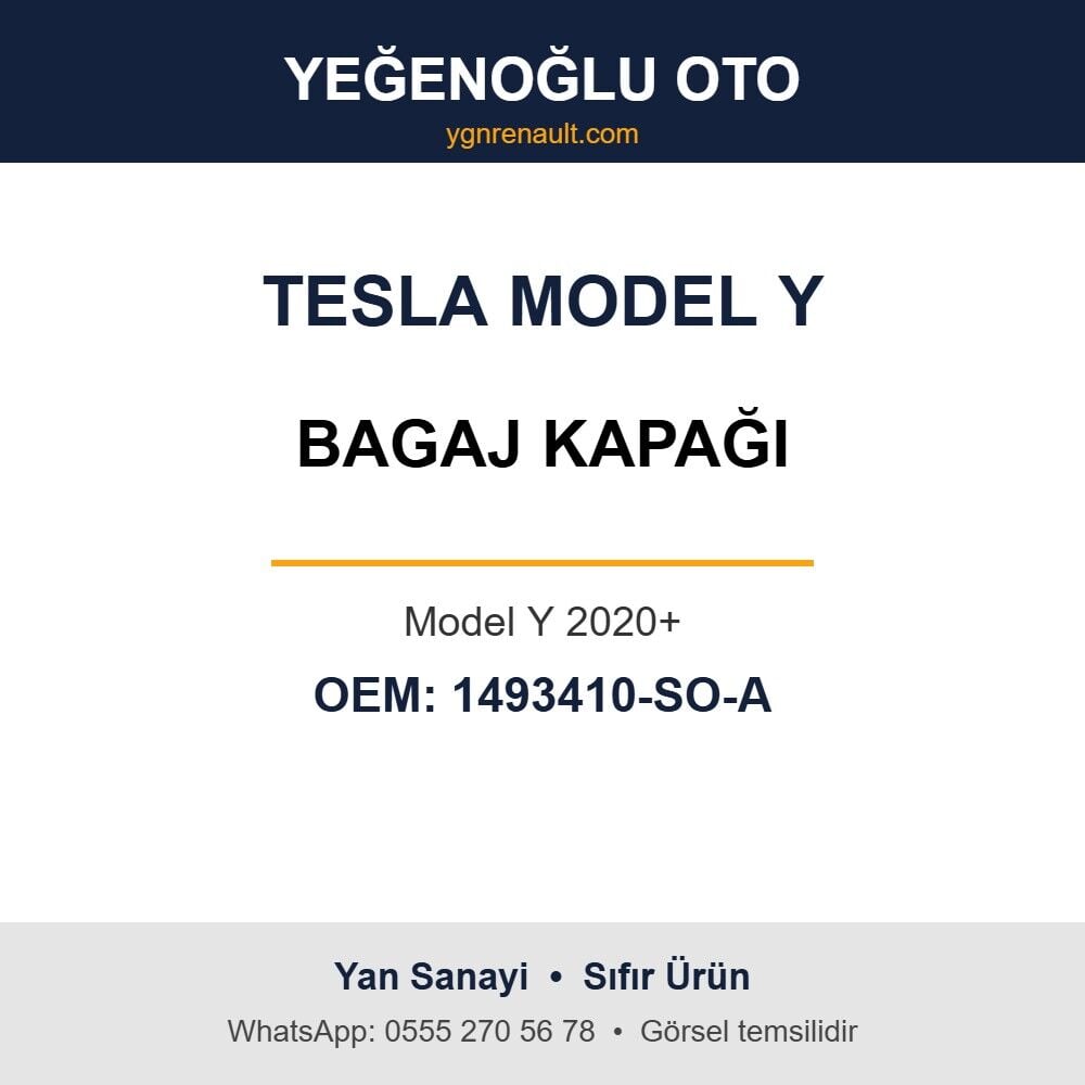 Tesla Model Y Bagaj Kapağı (Model Y 2020+) Yan Sanayi 1493410-SO-A