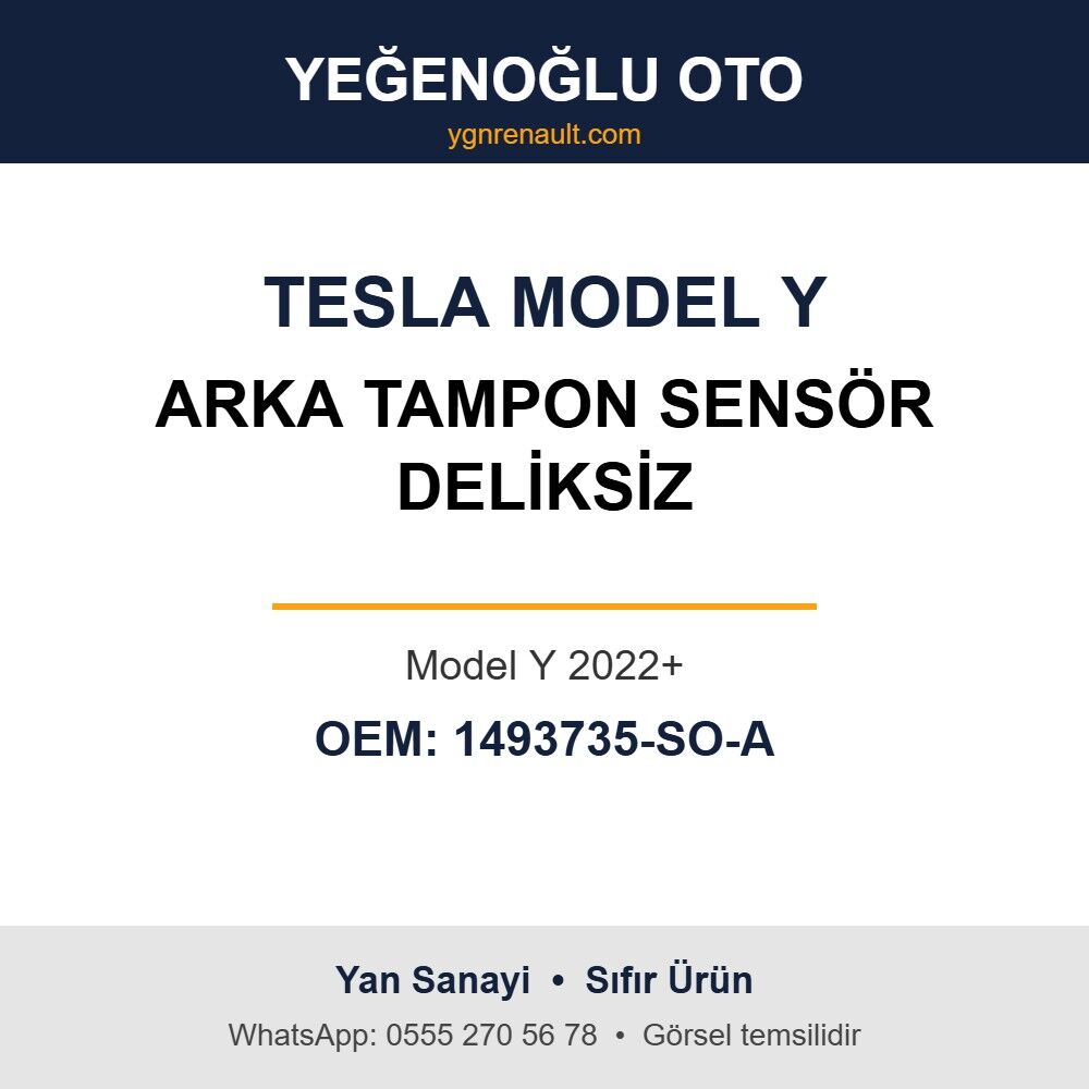 Tesla Model Y Arka Tampon Sensör Deliksiz (Model Y 2022+) Yan Sanayi 1493735-SO-A