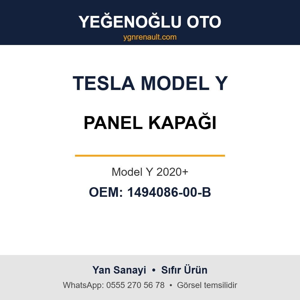 Tesla Model Y Panel Kapağı (Model Y 2020+) Yan Sanayi 1494086-00-B