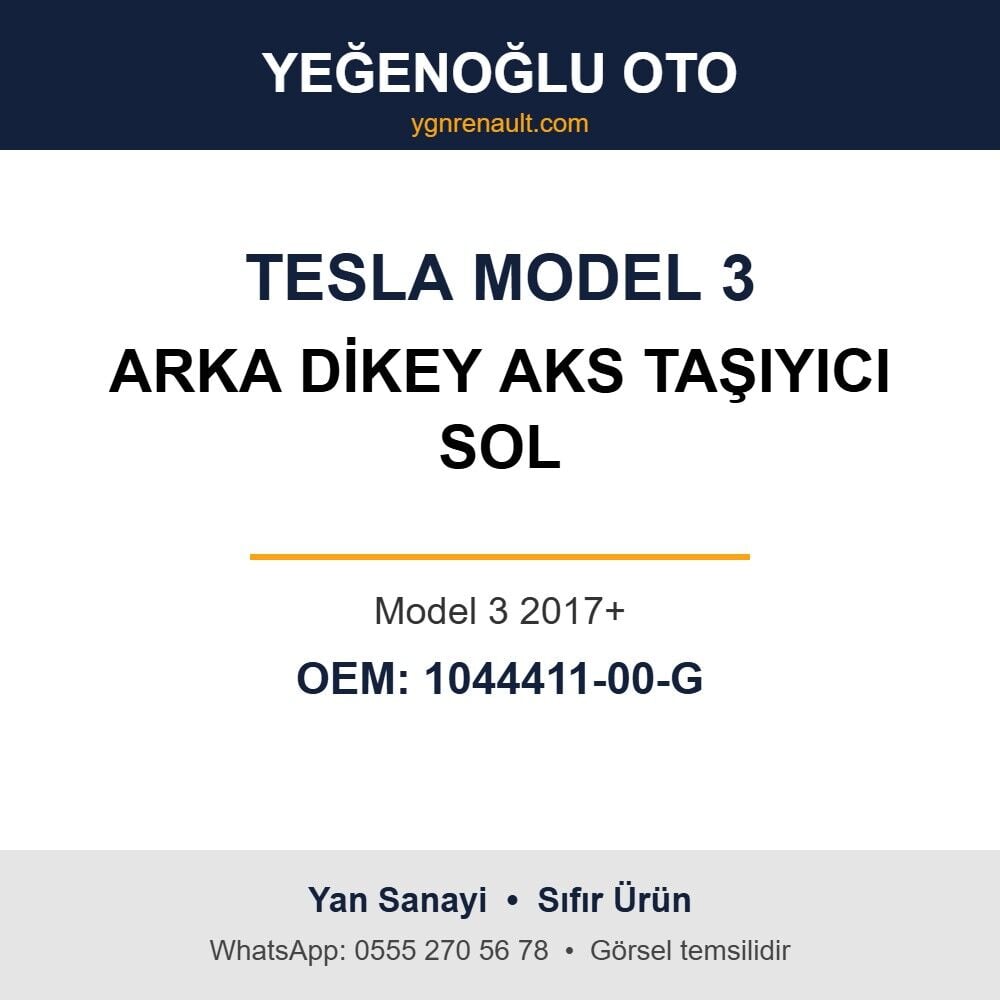 Tesla Model 3 Arka Dikey Aks Taşıyıcı Sol (Model 3 2017+) Yan Sanayi 1044411-00-G