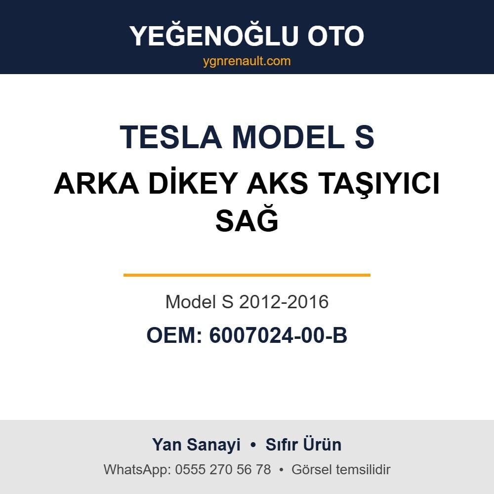 Tesla Model S Arka Dikey Aks Taşıyıcı Sağ (Model S 2012-2016) Yan Sanayi 6007024-00-B