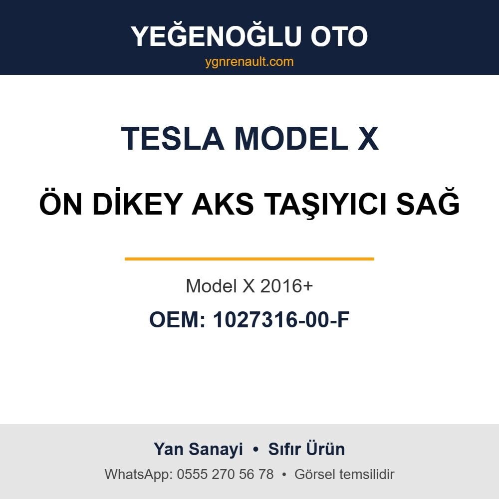 Tesla Model X Ön Dikey Aks Taşıyıcı Sağ (Model X 2016+) Yan Sanayi 1027316-00-F