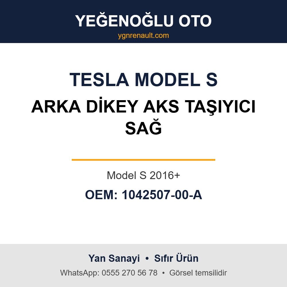 Tesla Model S Arka Dikey Aks Taşıyıcı Sağ (Model S 2016+) Yan Sanayi 1042507-00-A