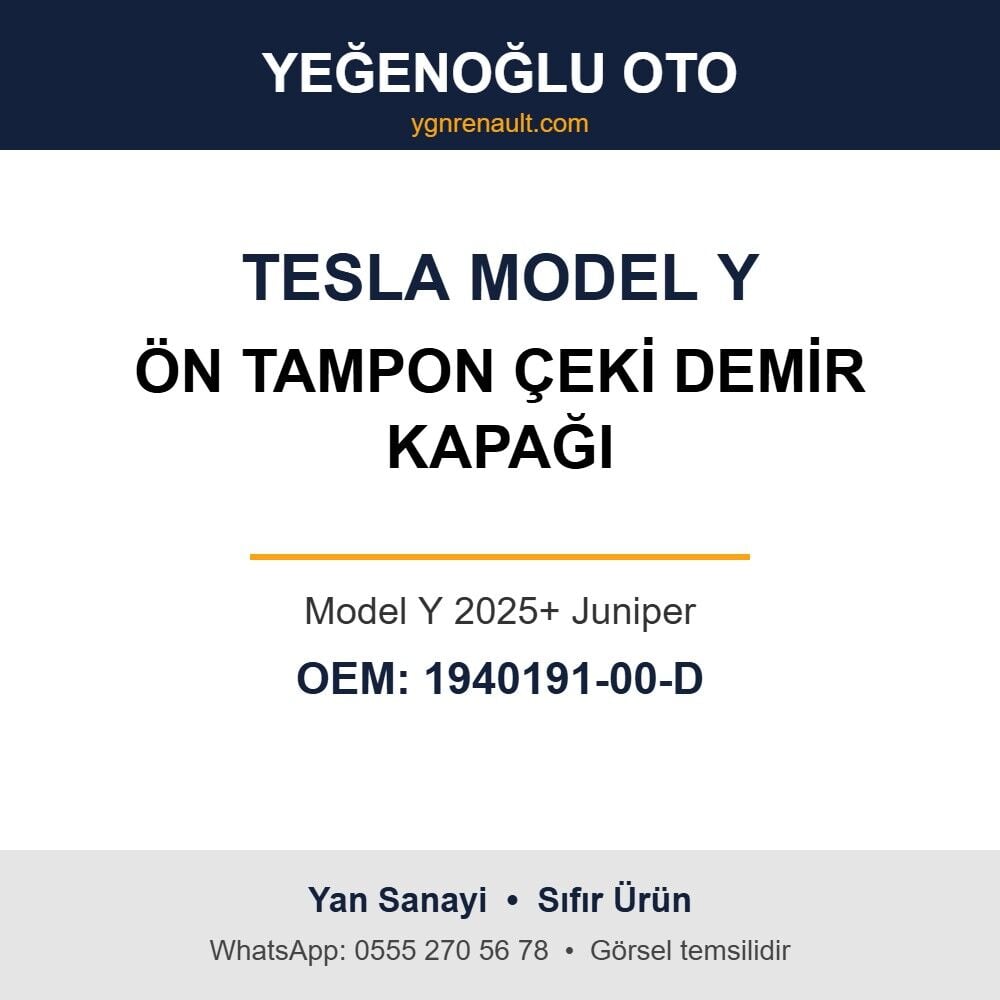 Tesla Model Y Ön Tampon Çeki Demir Kapağı (Model Y 2025+ Juniper) Yan Sanayi 1940191-00-D