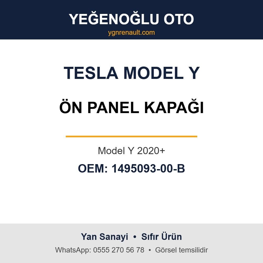 Tesla Model Y Ön Panel Kapağı (Model Y 2020+) Yan Sanayi 1495093-00-B