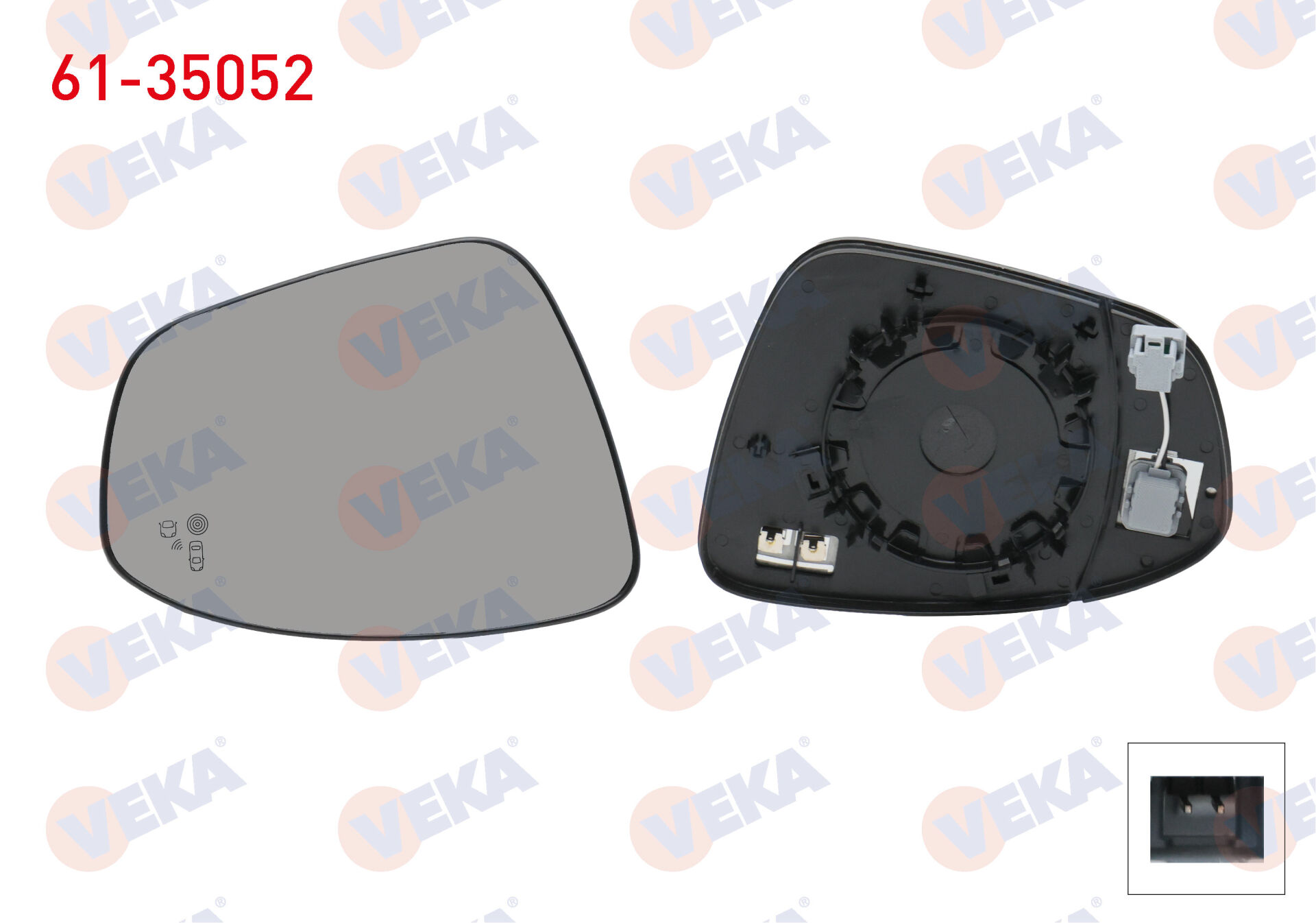 Renault Clio 5 Sağ Ayna Camı Isıtmalı Kör Noktalı (Clio V / Megane IV / Talisman) Veka 61-35052