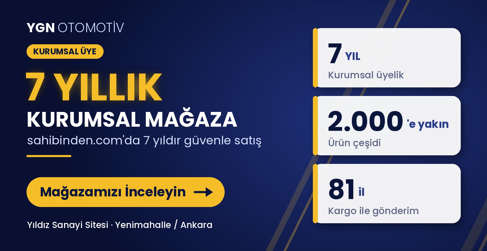 sahibinden.com 7 Yıllık Kurumsal Mağaza - YGN Otomotiv
